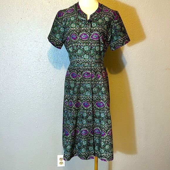 Vintage Ann Taylor paisley button front dress no size tag - Picture 1 of 9